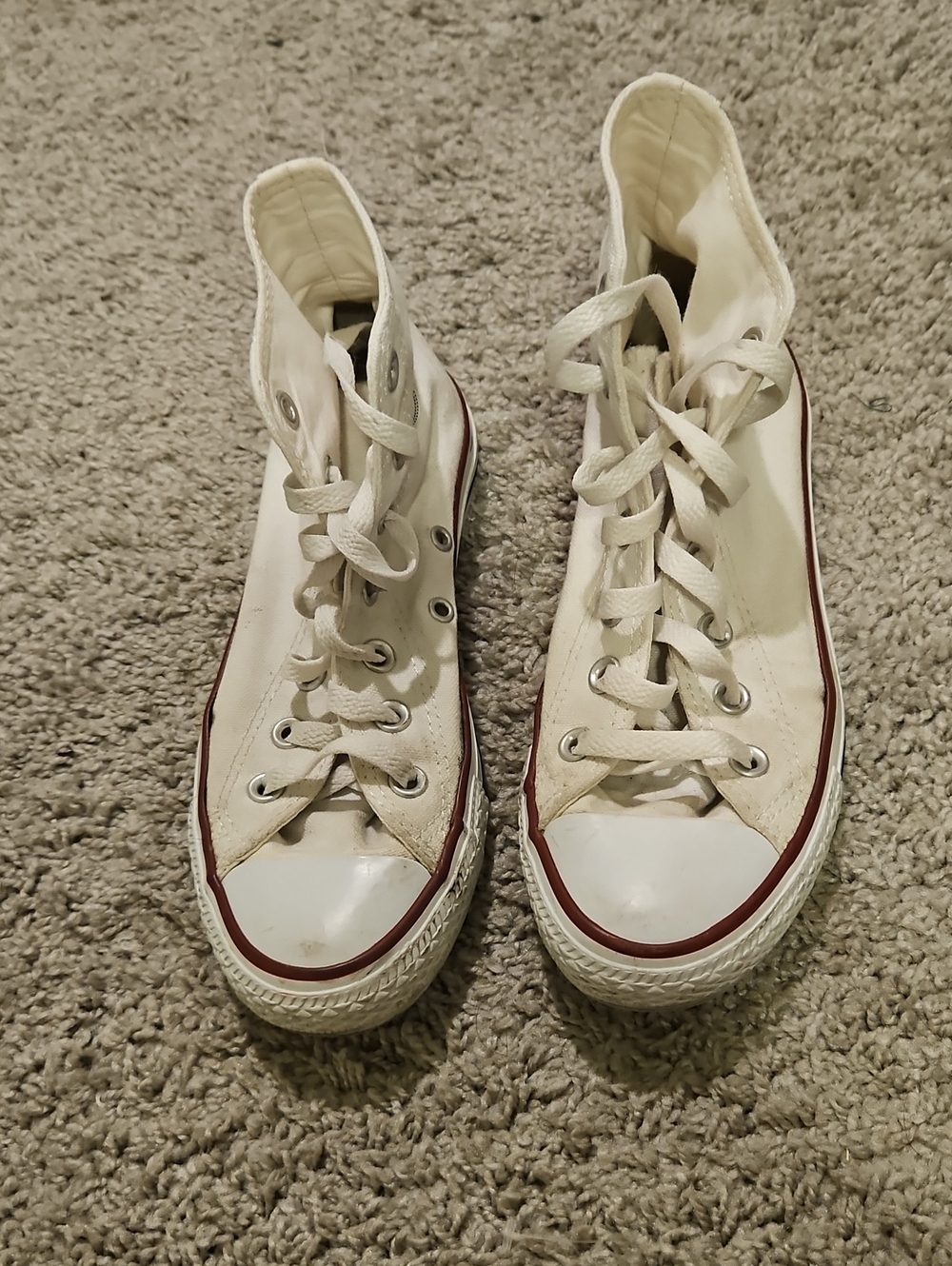 Converse White High-Top Canvas Sneakers with Red Trim